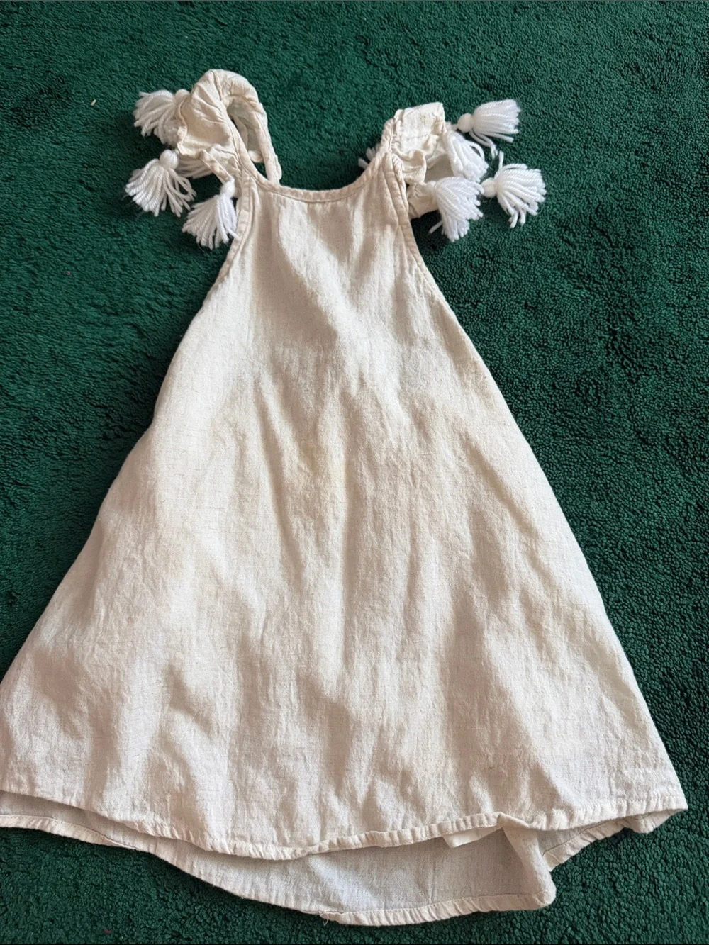 Girls' linen Cream Tassel Back-Tie Summer Dress